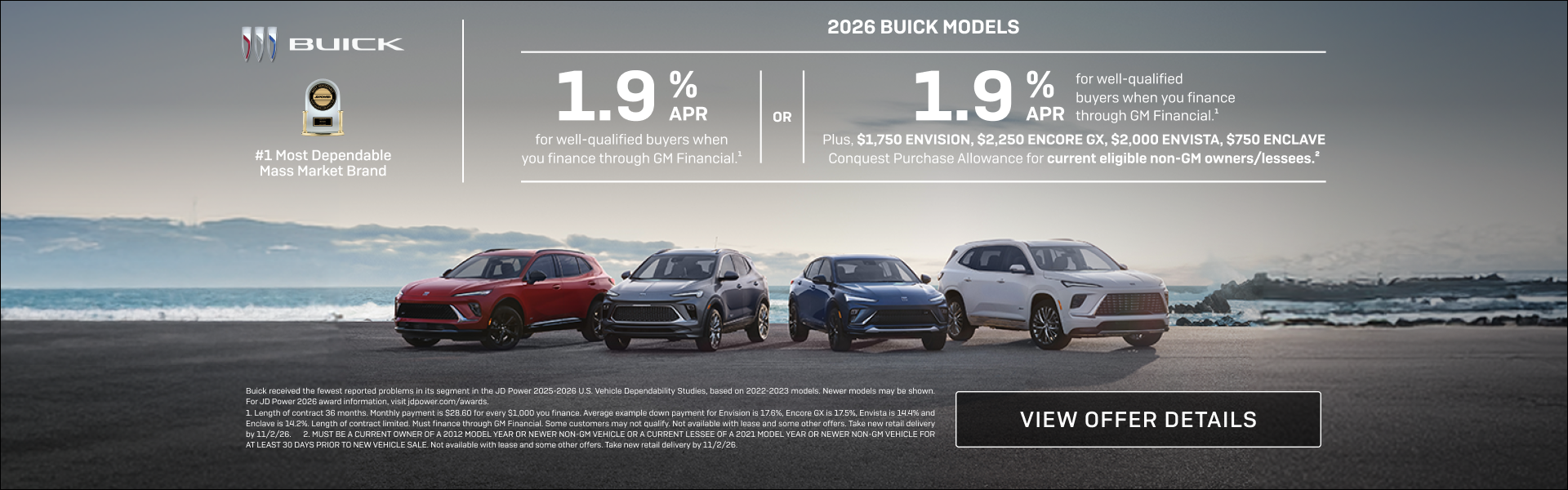 1.9% APR
FOR WELL-QUALIFIED BUYERS when you finance through GM Financial.1

Or

1.9% APR
FOR WELL...