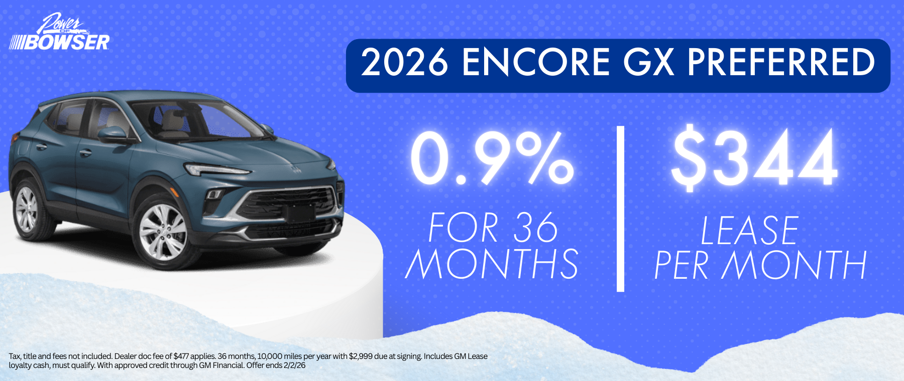 2026 Encore GX 0.9% or $344 lease